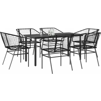 Zahradní sestava vidaXL 7dílný zahradní jídelní set polyratan sklo [3334601] Barva: Černá