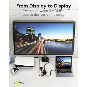 Počítačové příslušenství Goobay Goobay 58488 HDMI Switcher Umschalter 3 in 1 out Erweiterung Kabel 4K Manuell 3 porty HDMI přepínač pozlacené kon