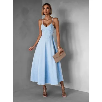 Dámské šaty Světle modré džínové áčkové dlouhé šaty SENEJA Velikost: ONESIZE