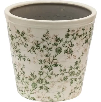 Obal na květináč Keramický obal na květináč se zelenými květy Ganni green XL – 22x20 cm