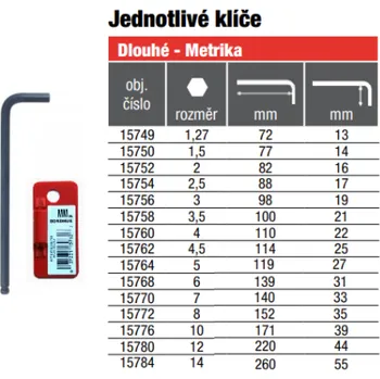 Klíč BONDHUS L.-klíč 2.0mm Ball/karta 15752