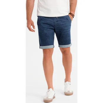 Pánské kraťasy Pánské džínové šortky s ohrnutou nohavicí - tmavě modré V2 OM-SRDS-0161 - S