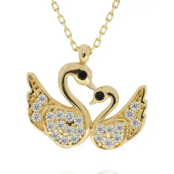 Náhrdelník Zlatý náhrdelník s labutěmi a zirkony
