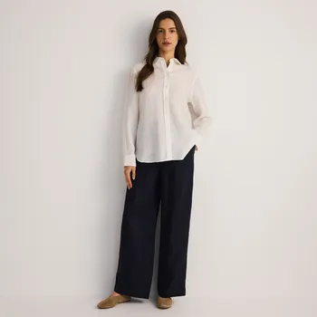 Dámské kalhoty Reserved - Široké lněné kalhoty - tmavomodrá - 568EI-59X - 568EI-59X-XS