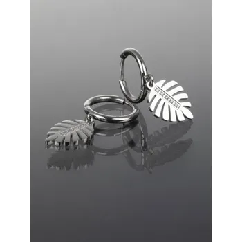 Náušnice Prosperk Stříbrné náušnice z chirurgické oceli s přívěskem ve tvaru listu monstery s krystaly S1833