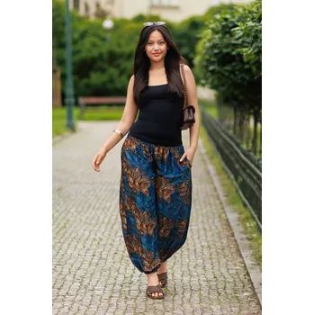 Dámské kalhoty Himalife Kalhoty s kapsami Jolie - tmavě modrá se zlatou Velikost: XXL/3XL - Móda pro plnoštíhlé, Oblečení nadměrné velikosti