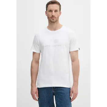 Pánské tričko Bavlněné tričko Alpha Industries pánské, bílá barva, s aplikací, 148525.528 00X, vel. XXL