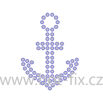 SM028 - kotva nažehlovací hot-fix kamínková aplikace na textil, rozměry cca 4,6x6,1cm barva: kameny barva 201 AB Crystal /stříbrná s duhovým efektem+116 Cobalt /modrá