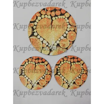 Podtácek - Srdce dřevo Velikost: kruh 15cm + 2x kruh 10cm