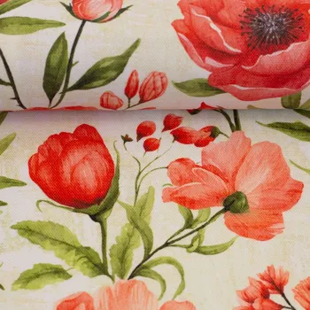 SWAFING Dekorační látka Beate máky na bílé