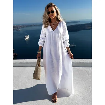 Dámské šaty Bílé mušelínové dlouhé oversize šaty CHASTE Velikost: ONESIZE