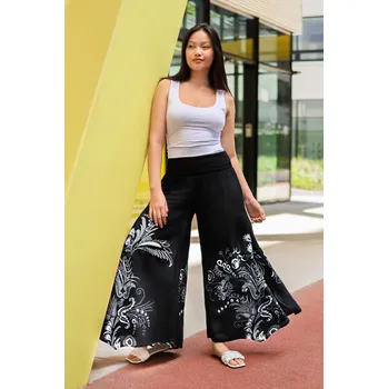 Dámské kalhoty Himalife Široké kalhoty Samsa - černá s bílou Velikost: XXL/3XL - Móda pro plnoštíhlé, Oblečení nadměrné velikosti