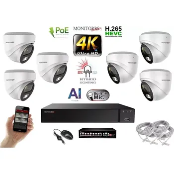 Kompletní kamerový systém MS AI Hybrid Light IP 6 kamerový set se switchem 8 Mpix WDome (6481K6B) (Monitorrs Security)