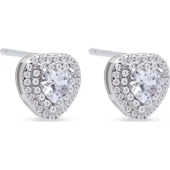 Náušnice Stříbrné peckové náušnice s dvojitým zirkonovým srdíčkem 3631