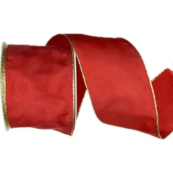 Stuha Stuha taftová BASIC EXTRA červená 60mm x 3m (15,-Kč/m) (Stuha taftová, červená, se zlatými okraji, s drátkem v lemu)