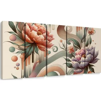 Obraz Dovido 5-dílný obraz umělecké křivky a květy