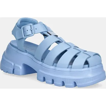 Dámské sandále Kožené sandály Tommy Jeans FISHERMAN SANDAL dámské, modrá barva, na platformě, EN0EN02751 50X, EUR 40