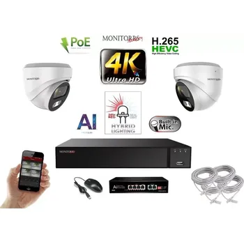Kompletní kamerový systém MS AI Hybrid Light IP 2 kamerový set se switchem 8 Mpix WDome (6481K2B) (Monitorrs Security)