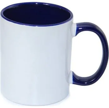 Bílý hrnek FUNNY 330 ml A+ s barevným vnitřkem a uchem - tmavě modrý sublimace termotransfer