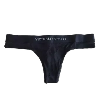 Kalhotky Victoria's Secret dámská tanga Cotton Thong Panty černé s logem S