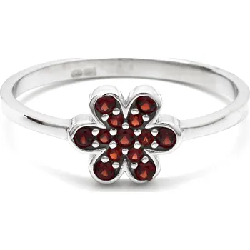 Prsten Stříbrný prsten kytička - český granát Ellie - 66, Rhodiování