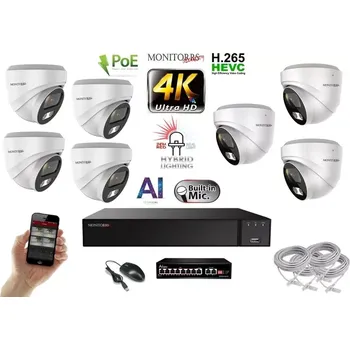 Kompletní kamerový systém MS AI Hybrid Light IP 7 kamerový set se switchem 8 Mpix WDome (6481K7B) (Monitorrs Security)