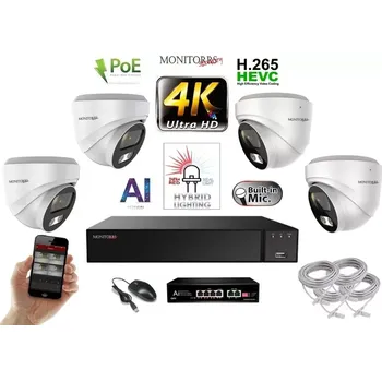Kompletní kamerový systém MS AI Hybrid Light IP 4 kamerový set se switchem 8 Mpix WDome (6481K4B) (Monitorrs Security)