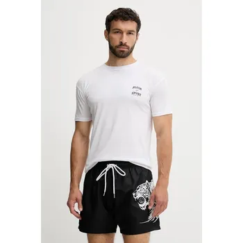 Bavlněné tričko PLEIN SPORT pánské, bílá barva, s potiskem, PS25MTS08 00X, vel. XL