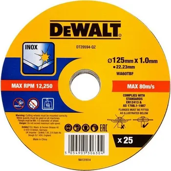 Řezný kotouč DeWALT DT20594-QZ - Kotouč řezný pr. 125 x 1,0 x 22,2 mm na kov, nerez (inox) (balení 25 ks)