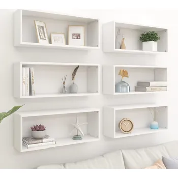 Obývací pokoj vidaXL Nástěnné obdélníkové police 6 ks 60x15x23 cm kompozit [807141] Barva: Bílá