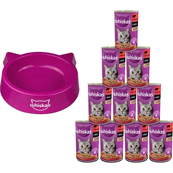 Krmivo pro kočku WHISKAS Adult hovězí 10x400g + Miska pro kočky WHISKAS GRATIS