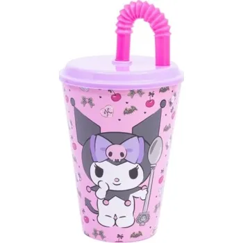 Plastový kelímek s brčkem a víčkem KUROMI - objem 430ml