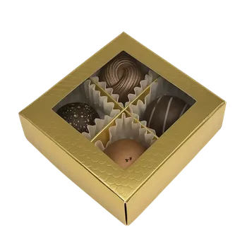 Dárková krabička Krabička zlatá "Hadí vzor" na 4 pralinky 7,5x7,5x2 cm