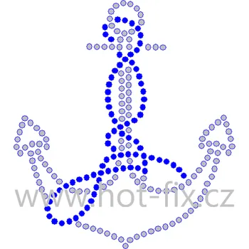 SM025 - kotva nažehlovací hot-fix kamínková aplikace na textil, rozměry cca 10,9x12,2cm barva: kameny barva 201 AB Crystal /stříbrná s duhovým efektem+116 Cobalt /modrá