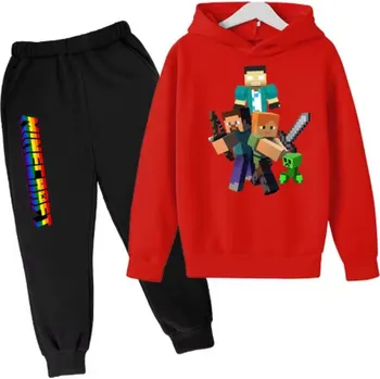 Tepláková souprava Minecraft (černé kalhoty + barevné mikiny), SKLAD Barva: černé kalhoty + červená mikina, Velikost: 130