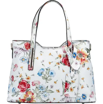 Kabelka Stylová dámská kožená kabelka do ruky Petronela, bílá/květy
