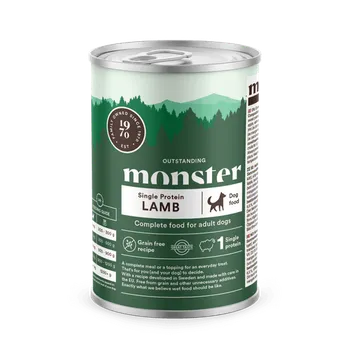 Krmivo pro psa Monster Psí konzerva – z jehněčího masa, 400 g Jednoduchá výživa pro náročné žaludky