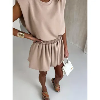 Béžový teplákový krátký komplet TAPPY se sukní Velikost: ONESIZE