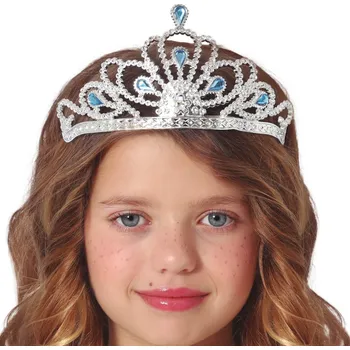 Karnevalový doplněk Fiestas Guirca Tiara stříbrná s modrými kamínky