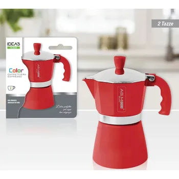 Příprava kávy Italská Moka Espresso kávovar 2 šálky Hliníková červená AB.M Idea Milano