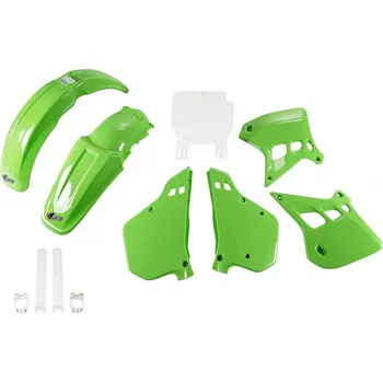 UFO kompletní sada plastů (FULL KIT) s kryty tlumičů KAWASAKI KX 125 90-91, barva (zelená/bílá) (KA196E999) (UFO kompletní sada plastů (FULL KIT) s kryty tlumičů KAWASAKI KX 125 90-91, barva (zelená/bílá) (KA196E999))