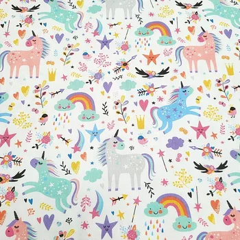 BYTEMA Dětský bavlněný satén JEDNOROŽCI digital šíře 140 cm