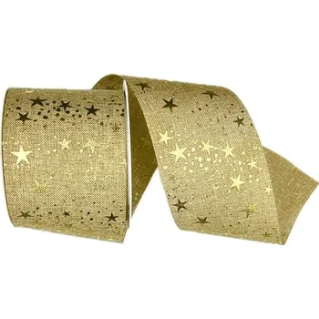 Stuha Stuha vánoční Starlight Wishes - Golden Sky béžová 60mm x 3m (16,-Kč/m) (Stuha vánoční béžová, taftová, jednostranný potisk, potisk zlatých hvězd)