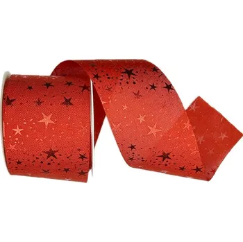 Stuha Stuha vánoční Starlight Wishes – Scarlet Sparkle červená 60mm x 3m (16,-Kč/m) (Stuha vánoční červená, taftová, jednostranný potisk, potisk červených metalických hvězd)