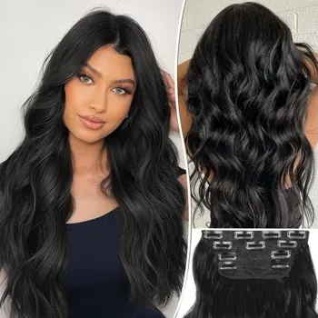 Čelenka PORSMEER Clip in vlasové prodlužování 4 ks dlouhé clip in vlasové prodlužování, vlasové