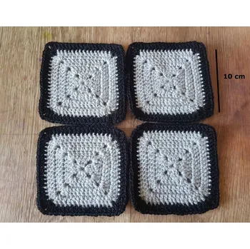 Svíčka Háčkovaná sada 4 ks podložek - šedé s černým