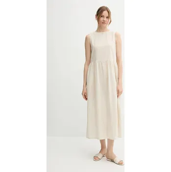 Dámské šaty Šaty s příměsí lnu United Colors of Benetton béžová barva, maxi, 48I5DV0BK 01X, vel. L