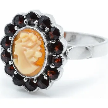 Prsten Stříbrný prsten Camaieu český granát - 70, Rhodiování