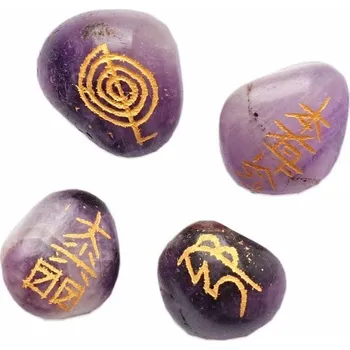 Reiki sada kamenů ametyst se symboly Reiki 4 x cca 2,2 až 2,8 cm