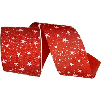 Stuha Stuha vánoční Starlight Wishes – Ruby Shine červená 60mm x 3m (16,-Kč/m) (Stuha vánoční červená, taftová, bílý potisk hvězd, jednostranný potisk)